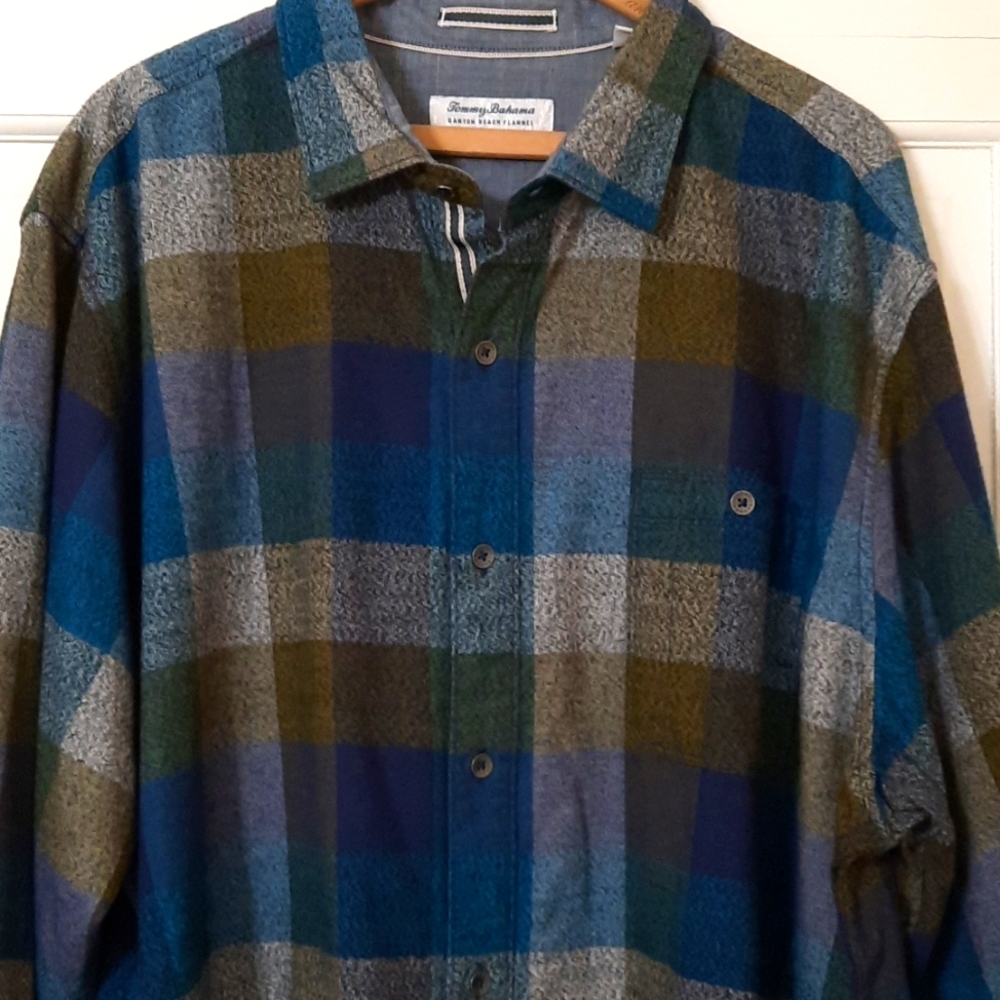 NWT TOMMY BAHAMA BURNT OLIVE CANYON BEACH FLANNEL SHIRT SZ 3LT. - Picture 3 of 16